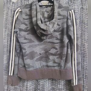 Reflex Grey Camo Zip-Up Hoodie Jacket White Stripe Sleeves
